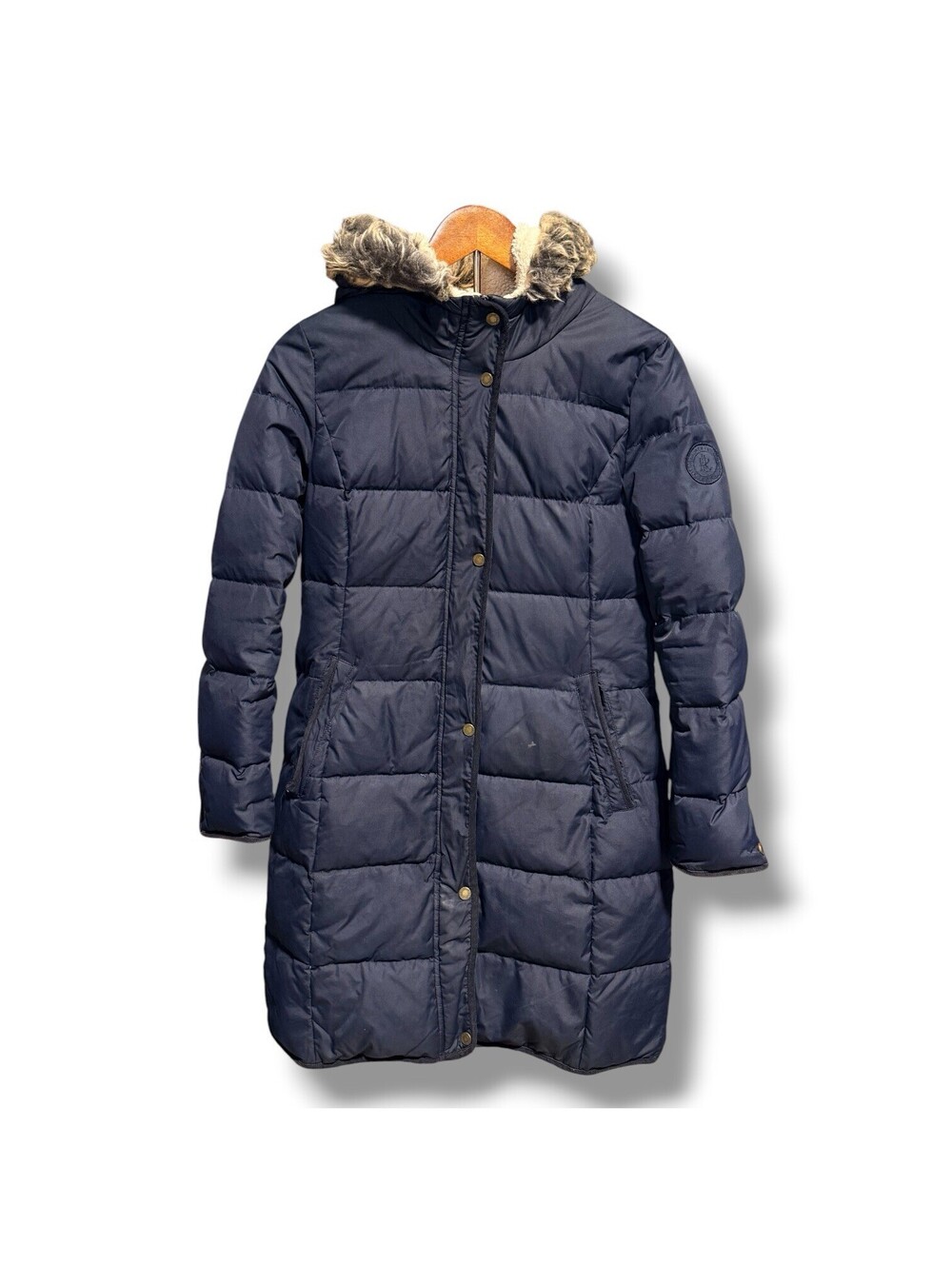 Lauren Ralph Lauren Women’s XS Navy Maxi Down Puffer Coat Faux Fur Hood